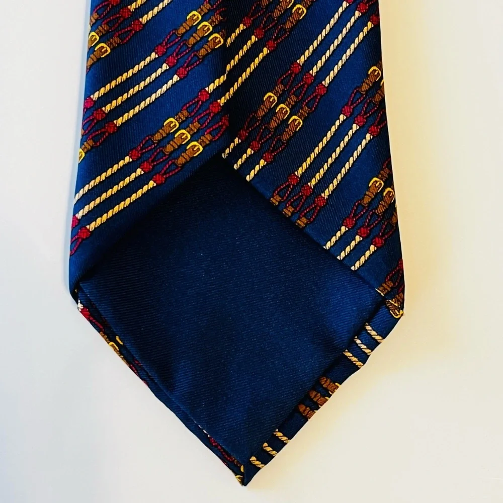 HERMES 695 OA Mens Neck Tie 100% Silk Vintage France Equestrian Rope Fathers Day